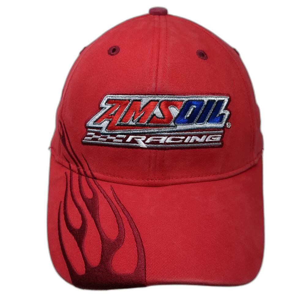 AMSOIL Racing Baseball Cap Red One Size Fitted Synthetic Oil Flames Motor Hat